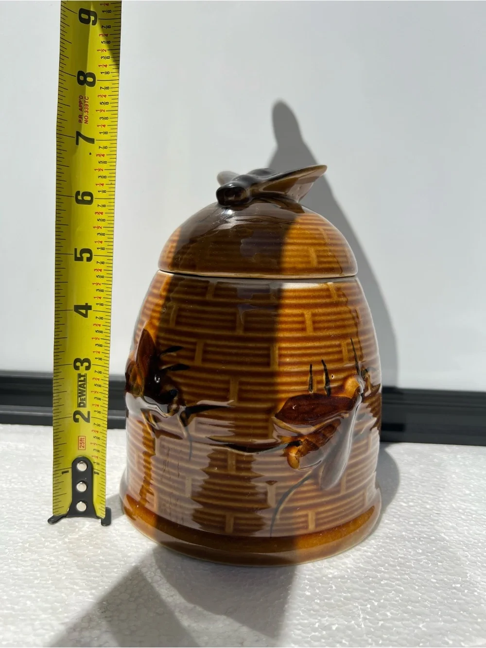 Vintage Bee Hive Honey Pot Jar Large Brown Ceramic with Lid Farmhouse Decor